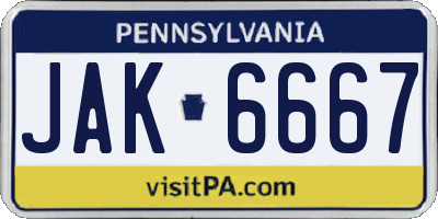 PA license plate JAK6667