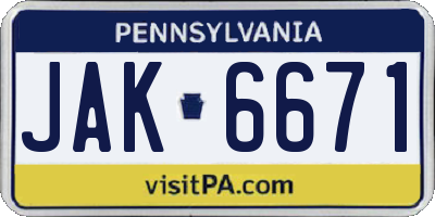 PA license plate JAK6671