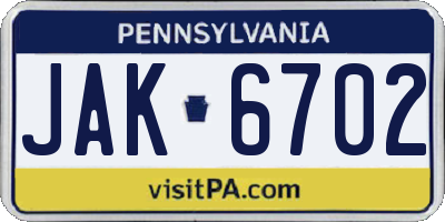 PA license plate JAK6702