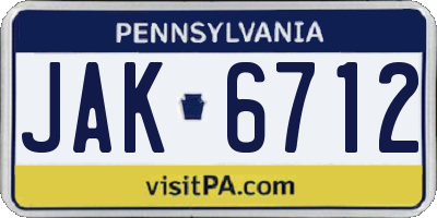 PA license plate JAK6712