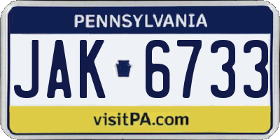 PA license plate JAK6733