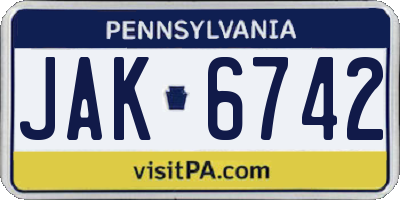 PA license plate JAK6742
