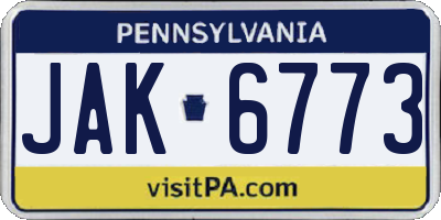 PA license plate JAK6773