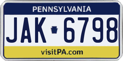 PA license plate JAK6798