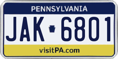 PA license plate JAK6801