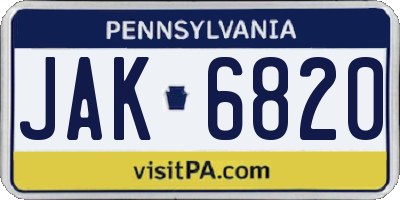 PA license plate JAK6820