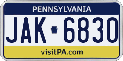 PA license plate JAK6830