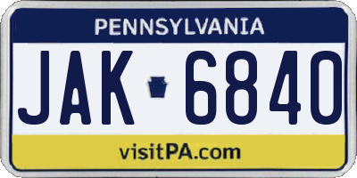 PA license plate JAK6840