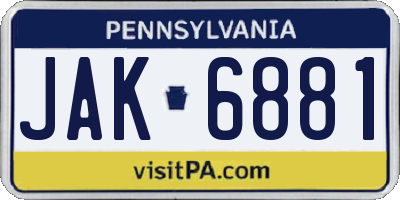 PA license plate JAK6881