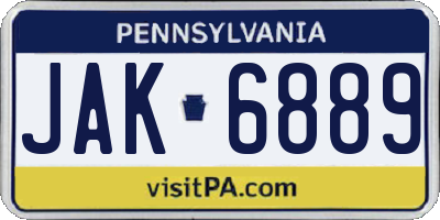 PA license plate JAK6889