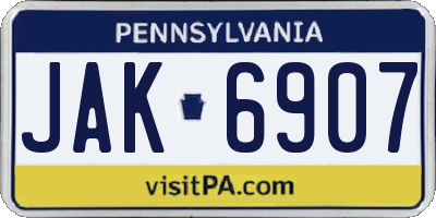 PA license plate JAK6907