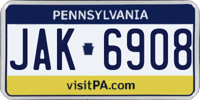 PA license plate JAK6908