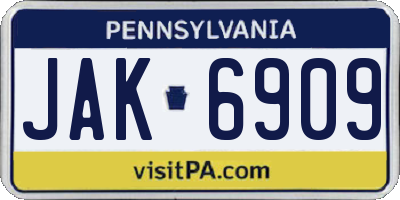 PA license plate JAK6909