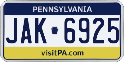 PA license plate JAK6925