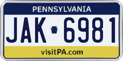 PA license plate JAK6981