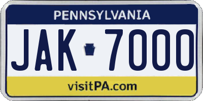 PA license plate JAK7000