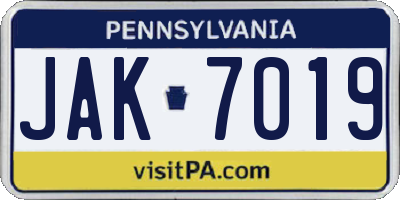 PA license plate JAK7019