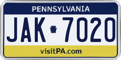 PA license plate JAK7020