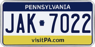 PA license plate JAK7022
