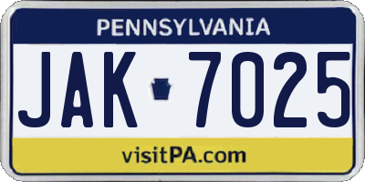 PA license plate JAK7025