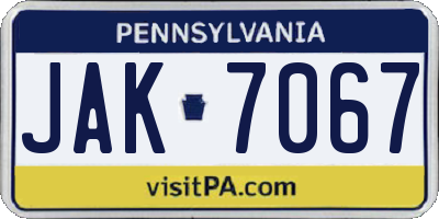 PA license plate JAK7067