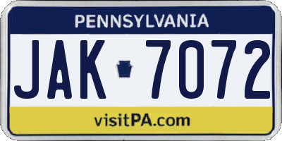 PA license plate JAK7072