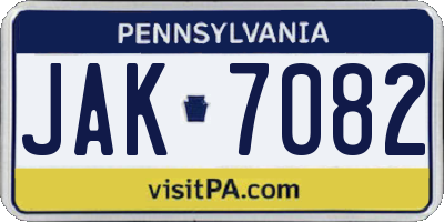 PA license plate JAK7082
