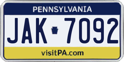 PA license plate JAK7092