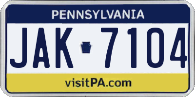 PA license plate JAK7104