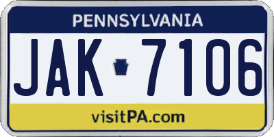 PA license plate JAK7106