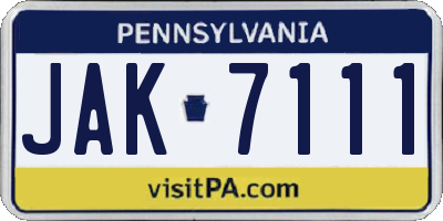 PA license plate JAK7111