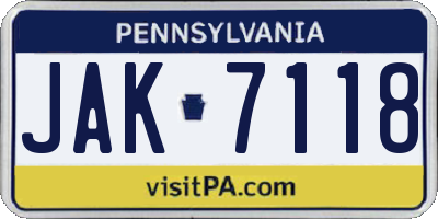 PA license plate JAK7118