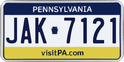 PA license plate JAK7121