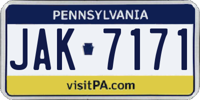 PA license plate JAK7171
