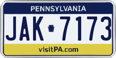 PA license plate JAK7173