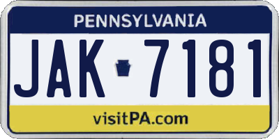 PA license plate JAK7181