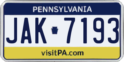 PA license plate JAK7193