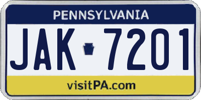 PA license plate JAK7201