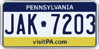 PA license plate JAK7203