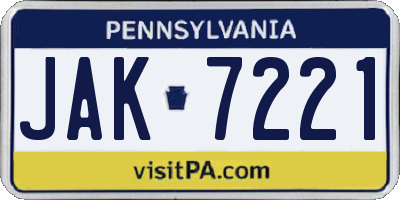 PA license plate JAK7221
