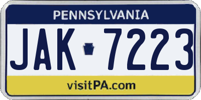 PA license plate JAK7223