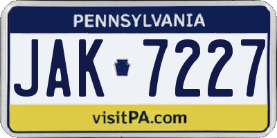 PA license plate JAK7227
