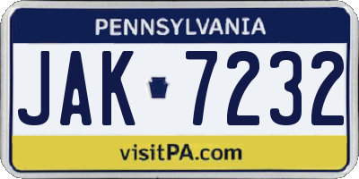 PA license plate JAK7232