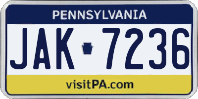 PA license plate JAK7236