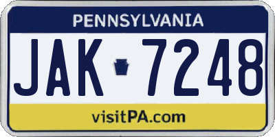 PA license plate JAK7248