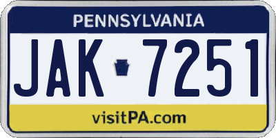 PA license plate JAK7251