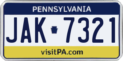 PA license plate JAK7321