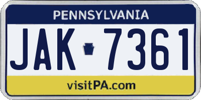 PA license plate JAK7361