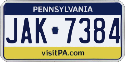 PA license plate JAK7384