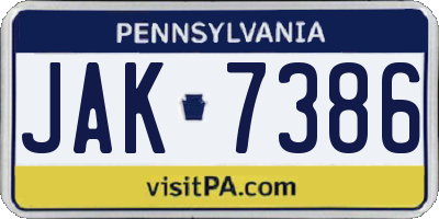 PA license plate JAK7386